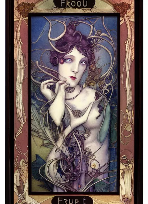 Prompt: an art nouveau picture frame by brian froud