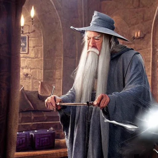 Prompt: gandalf playing roulette, highly detailed,