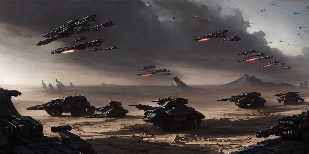 Prompt: hyper realistic sci - fi matte concept art painting of epic cinematic battle between a variety of mechwarriors and soldiers fighting on mercury, guns, missiles, explosions, brightly lit, aerial view, beautiful details, strong composition painted by kim jung guweta studio rutkowski, james gurney and greg rutkowski, and lucasfilm, smooth, intricate, detailed, sharp focus, cinematic