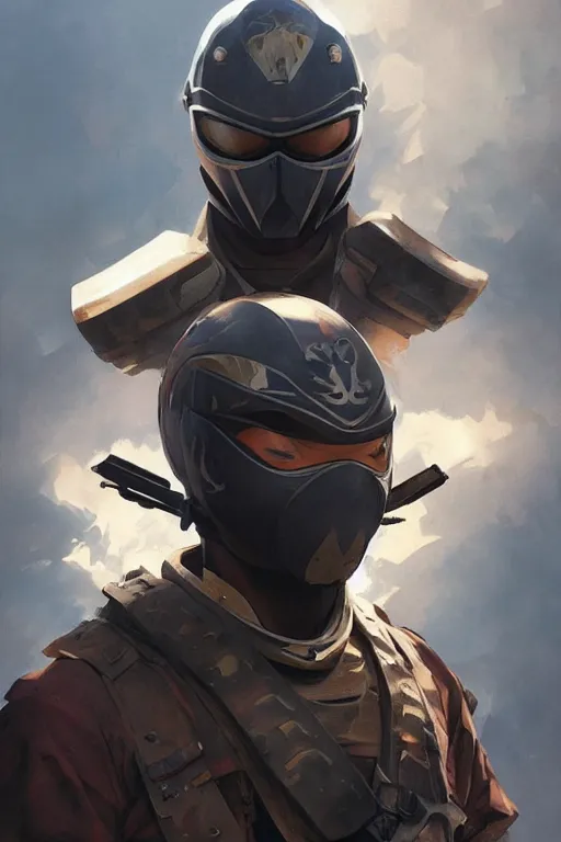 Image similar to helmet ninja mask call of dutty modern global illumination ray tracing hdr fanart arstation concept art, matte, art by wlop and artgerm and greg rutkowski and alphonse mucha