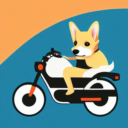 Image similar to “An incredibly cute corgi riding a motorcycle in style of Hiroshi Nagai, artstation, sharp focus, illustration”