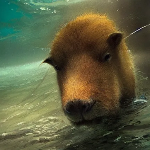 Image similar to A capybara underwater, Greg Rutkowski, Yoji Shinkawa