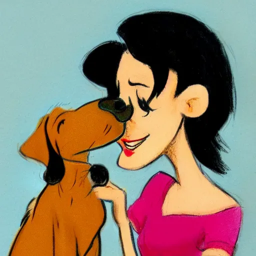 Image similar to milt kahl sketch of black hair cuban girl with dog nose