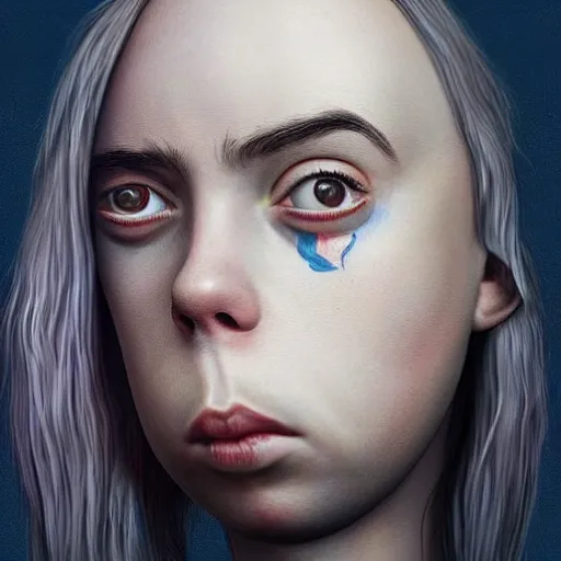 Image similar to cartoon painting of billie eilish with a big forehead by michal karcz