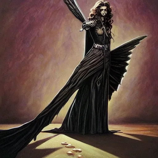 Image similar to painting in style of michael whelan, the dark angel of coffee