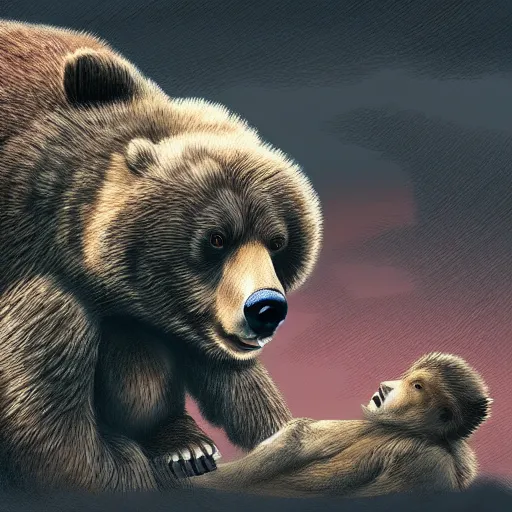 Prompt: digital illustration of a bear fighting a baby, deviantArt, artstation, artstation hq, hd, 4k resolution