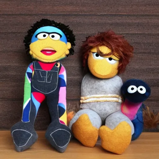 Image similar to mikky ekko as a muppet, plush doll, felt features