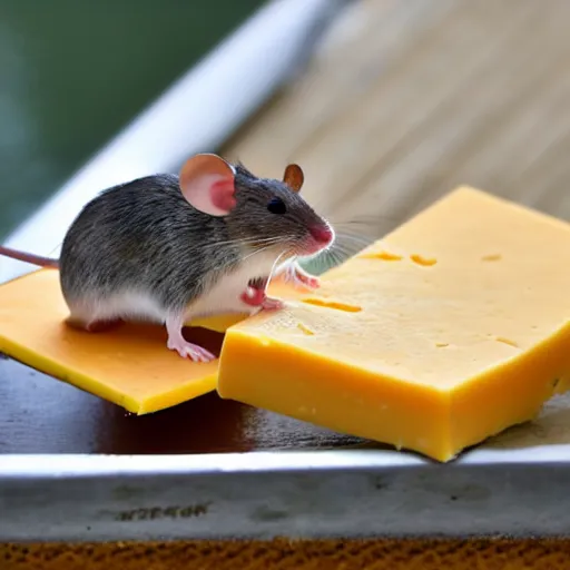 Image similar to mouse on a raft made of cheese floating down the river