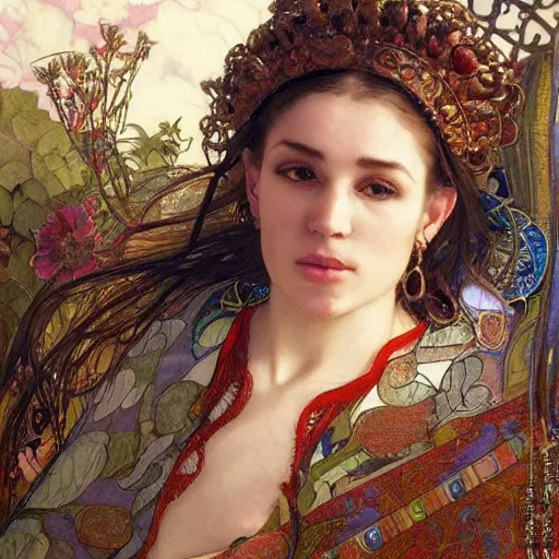 Prompt: beautiful intricate exquisite imaginative exciting northern classical close up portrait of a sterampunk george carlin sitting with elegant deadly looks, flowing robe, ornate, intricate and soft by ruan jia, tom bagshaw, alphonse mucha, krenz cushart, beautiful roman architectural ruins in the background, epic sky, vray render, artstation, deviantart, pinterest, 5 0 0 px models