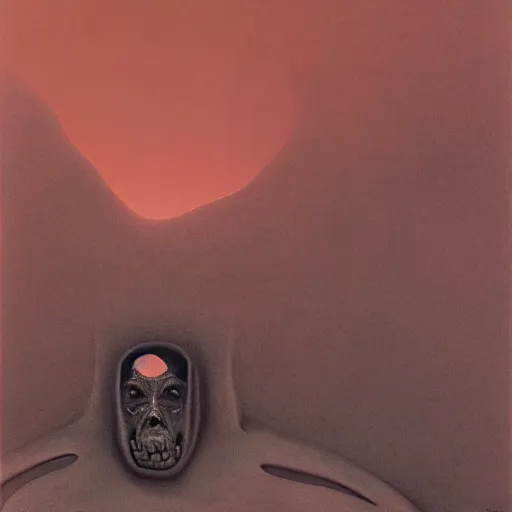 Image similar to desert goblin by Zdzisław Beksiński, oil on canvas