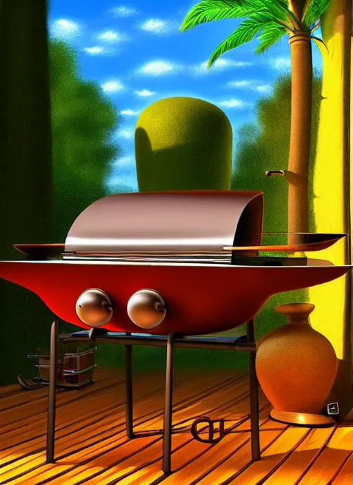 Image similar to barbeque designed by salvador dali, natural lighting, path traced, highly detailed, high quality, digital painting