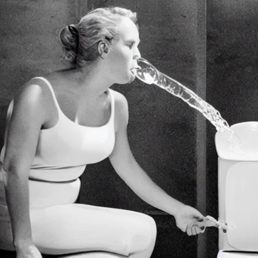 Image similar to photo of a woman drinking water out of a toilet