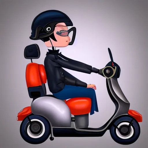 Image similar to artwork of kitboga as edna driving a scooter