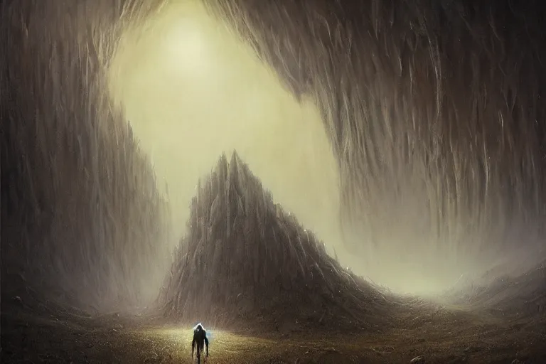 Prompt: prophecy, moody, amazing concept painting, art station, by Jessica Rossier and HR giger and Beksinski, the middle of a valley; it was full of bones, bones that were very dry, there was a noise, a rattling sound, and the bones came together, bone to bone , I looked, and tendons and flesh appeared on them and skin covered them, but there was no breath in them and breath entered them, they came to life and stood up on their feet a vast army