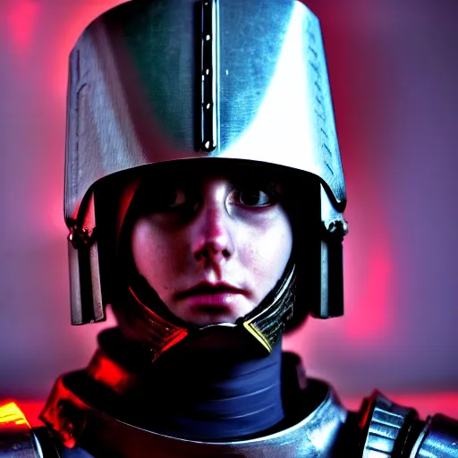 Prompt: full shot photo of a futuristic cyberpunk roman centurion