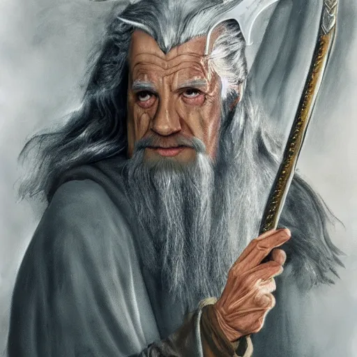 Image similar to gandalf as ironman, painting