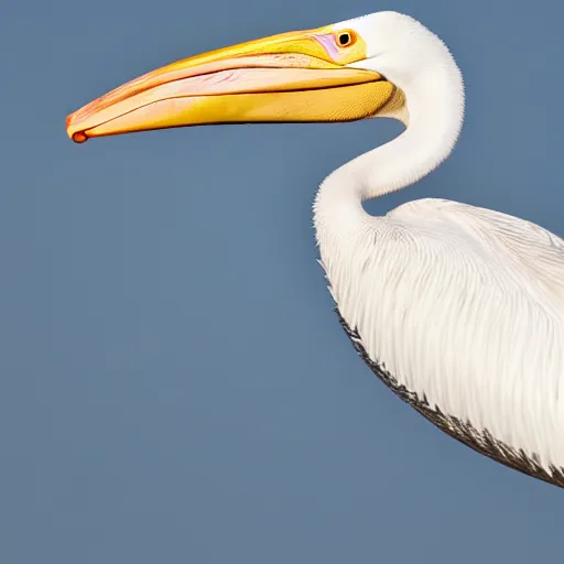 Prompt: awardwinning nature photography portrait of a white pelican in full flight as seen from below. extremely high detailed beak