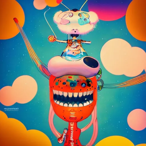 Image similar to puppet by takashi murakami,, beeple and james jean, aya takano color style, 4 k, super detailed, night sky, digital art, digital painting, celestial, majestic, colorful