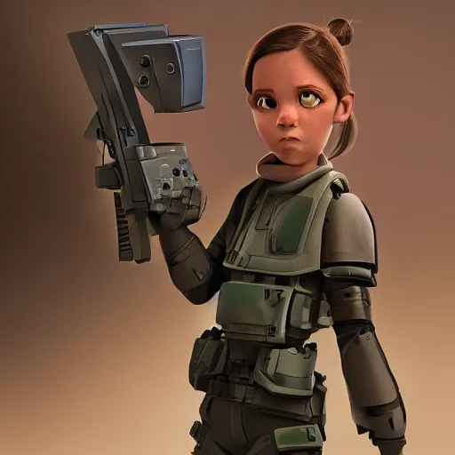 Prompt: a 3 d concept art of a armed sci - if girl by pixar studio.