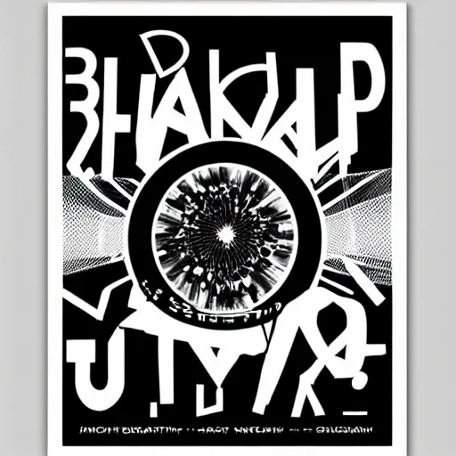Prompt: black on white graphic poster for a techno party in style of david rudnick, david carson, acid, y 2 k