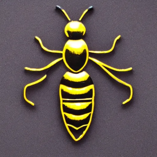 Prompt: honey bee made of metal, shiny, glowing