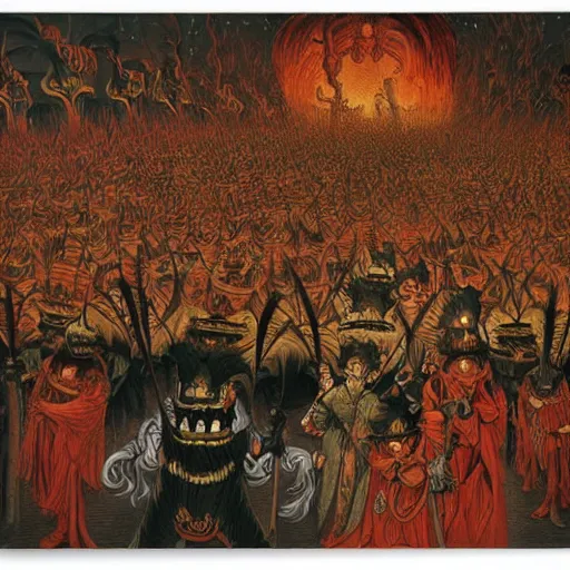 Prompt: a painting of the night parade of a hundred demons by johfra bosschart