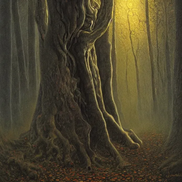 Image similar to a painting of a walking tree by johfra bosschart, dark fantasy art, high detail, trending on artstation