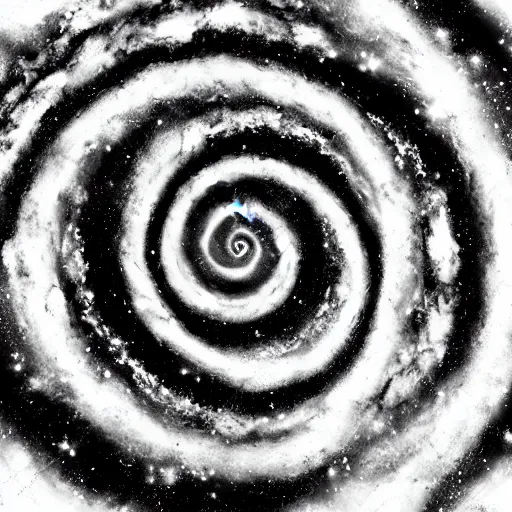 Prompt: black and white illustration spiral galaxy