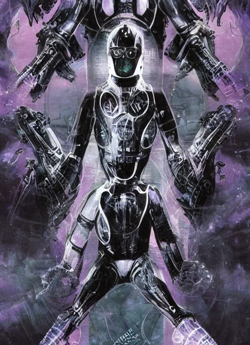 Image similar to symmetrical astronauts in dark and empty void underwater - complex and hyperdetailed technical suit. reflection and dispersion materials. rays and dispersion of light. volumetric light. 5 0 mm, f / 3 2. noise film photo. flash photography. ultra realistic, wide angle. poster by wayne barlowe, hajime sorayama aaron horkey, craig mullins