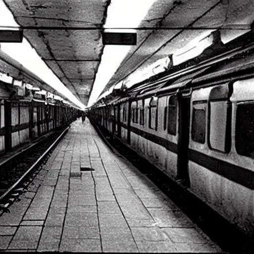 Image similar to old photograph of abandoned Tokyo subway