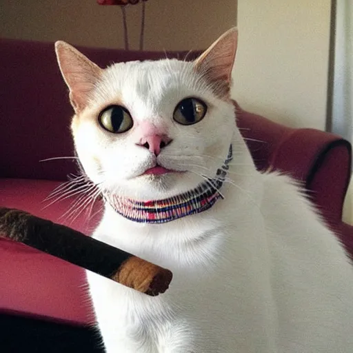 Image similar to cat wearing a suit smoking a cigar