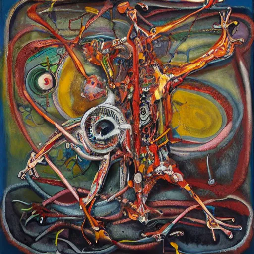 Prompt: a biomechanical talisman of compassion by maggi mcdonald, jackson pollock, mark rothko, sabina klein