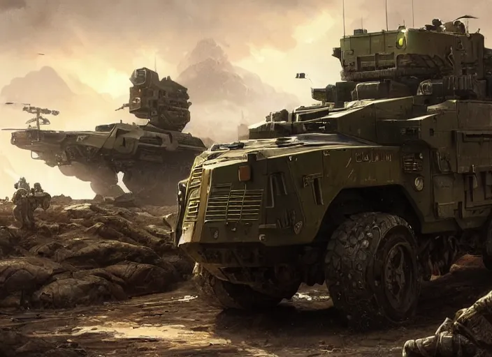 Prompt: A stryker armored vehicle as a call of duty loading screen, intricate, dystopian, sci-fi, extremely detailed, digital painting, artstation, concept art, smooth, sharp focus, illustration, intimidating lighting, incredible art by artgerm and greg rutkowski and alphonse mucha and simon stalenhag