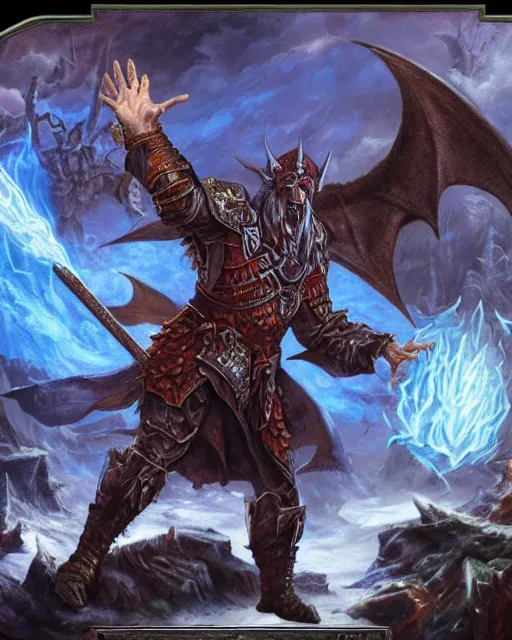 Image similar to Vladimir Putin, dressed as an evil Dungeon and Dragons wizard, on a Magic the Gathering card, high resolution photo,