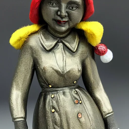 Image similar to New Margaret Le Van Alley Cats statuette, wearing festive clothing, full body render, museum quality photo