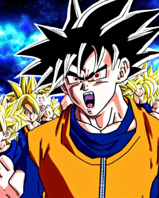 Prompt: bernie sanders as goku in dragonball z, going super saiyan and screaming during filibuster speech