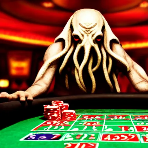 Image similar to photo of cthulhu playing in a casino, realistic, highly - detailed, sharp focus, award - winning