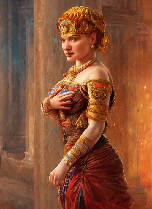 Prompt: beautiful portrait of anne baxter as nefertari, digital art by eugene de blaas and ross tran, vibrant color scheme, intricately detailed, in the style of romanticism, cinematic, artstation, greg rutkowski