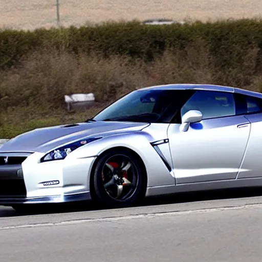 Image similar to cloud strife driving a nissan gt - r