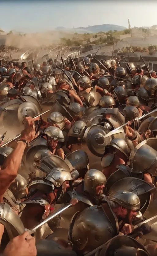 Image similar to gopro footage of the battle of troy, hyperrealistic, unreal engine