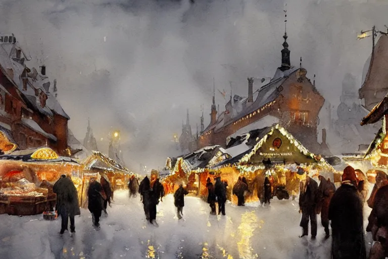 Prompt: abstract watercolor painting of stockholm street, magic diamond crystal winter, traditional christmas market, cinematic light, national romanticism by anders zorn, by greg rutkowski, by greg manchess