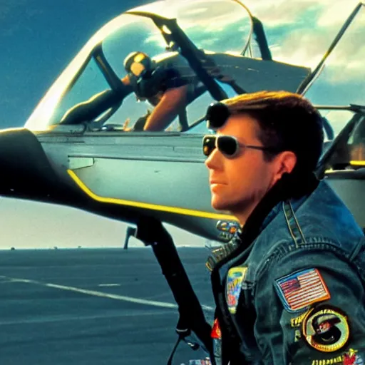 Prompt: a christian checks Top Gun in the messenger, wide shot, realistic, explosions in the background, 4K