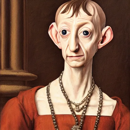 Image similar to a renaissance style portrait painting of Dobby