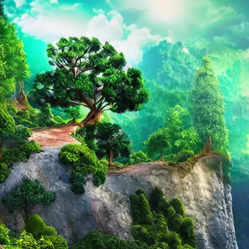 Prompt: cliffside gemstone _ tree forest