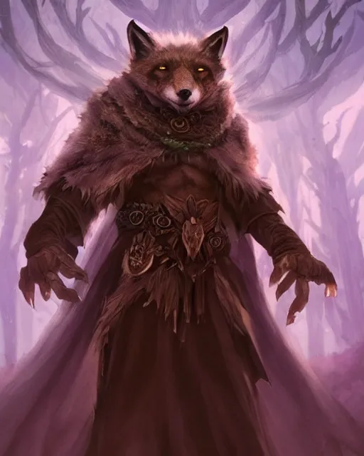 Image similar to Fox Shapeshifter Druid Mage, D&D, artstation, fantasy, magic the gathering artwork, cinematic lighting, centered, symmetrical, highly detailed, digital painting, , concept art, smooth, sharp focus, illustration, volumetric lighting, epic Composition, 8k, art by Akihiko Yoshida and Greg Rutkowski and Craig Mullins, oil painting, cgsociety