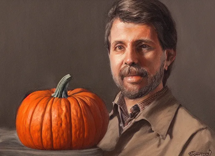 Image similar to a highly detailed pumpkin portrait of a dentist, james gurney, james jean