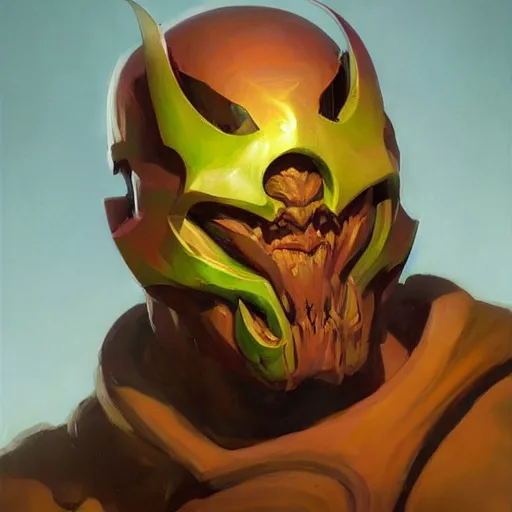 Image similar to greg manchess portrait painting of doom from dota 2, medium shot, asymmetrical, profile picture, organic painting, sunny day, matte painting, bold shapes, hard edges, street art, trending on artstation, by huang guangjian and gil elvgren and sachin teng