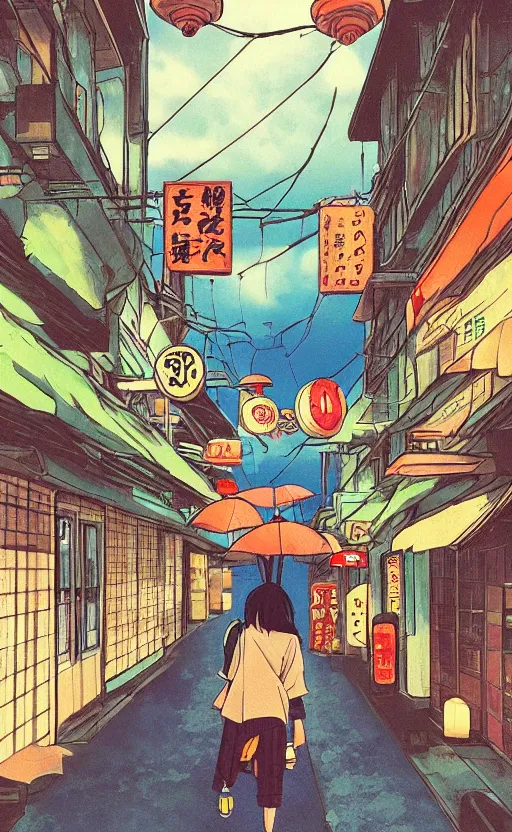 Image similar to pho, rainy day, anime, japan, ghibli, 9 0 s, retro style, aesthetic, chill, room