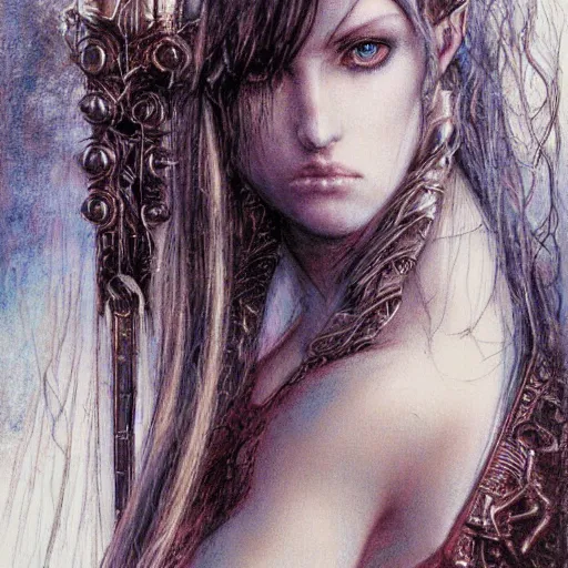 Image similar to portrait of knight girl with pigtails by Luis Royo