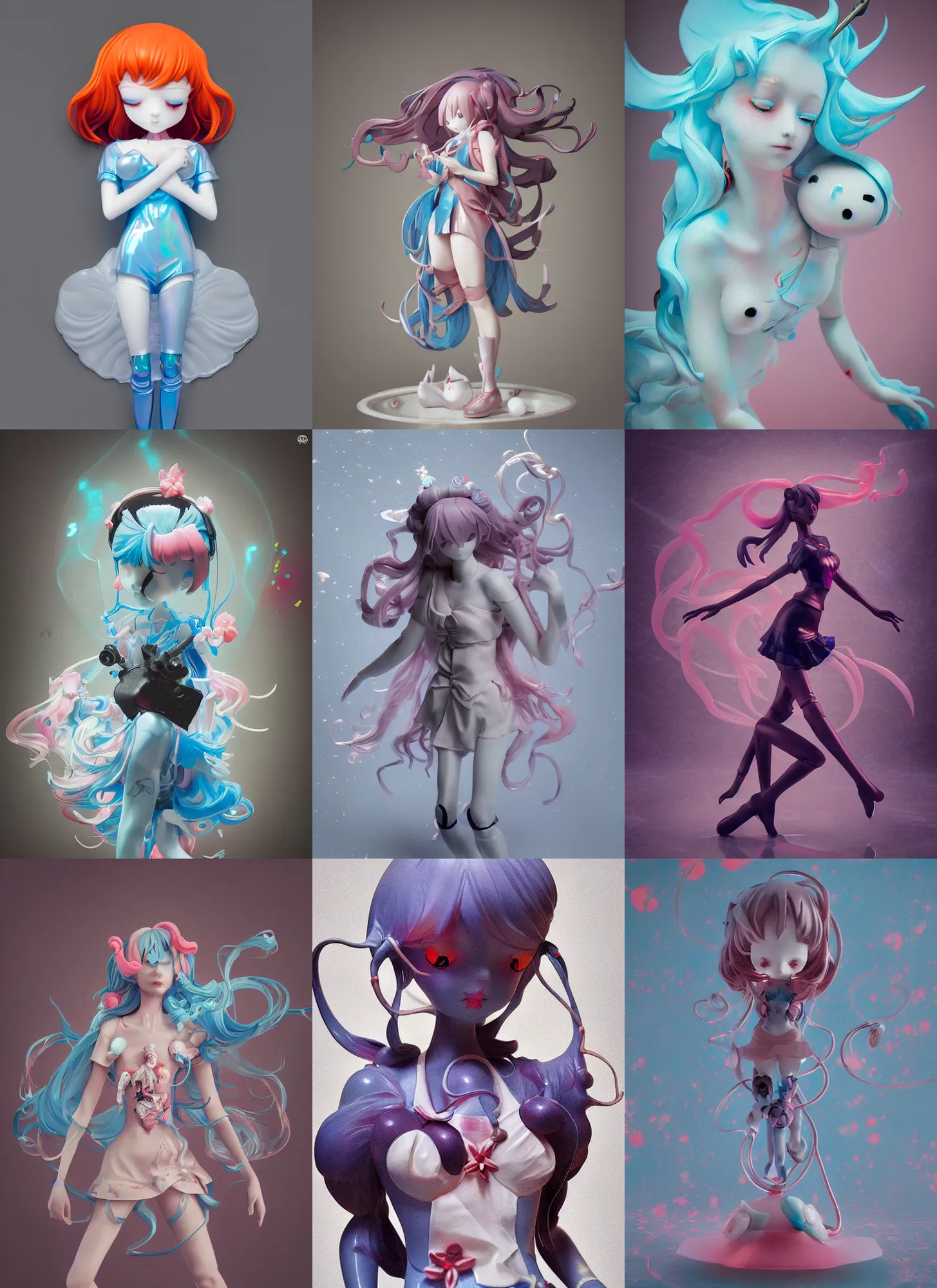 Prompt: james jean isolated magical girl vinyl figure, figure photography, smooth sharp focus, holographic undertones, anime stylized, high detail, ethereal lighting